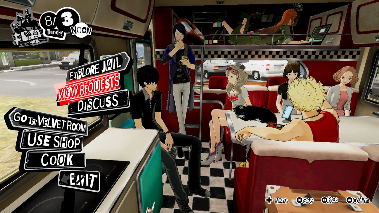Die Phantomdiebe aus Persona 5 Strikers sitzen zusammen in einem Wohnmobil