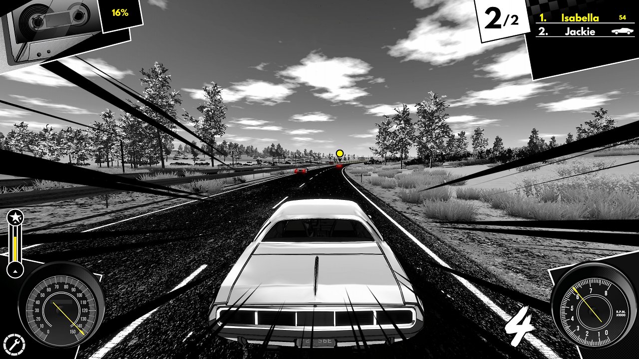 Ein Auto düst über einen Highway