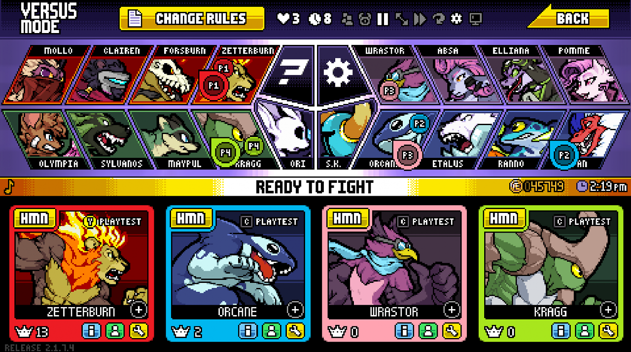 Ein Blick auf das Roster von Rivals of Aether