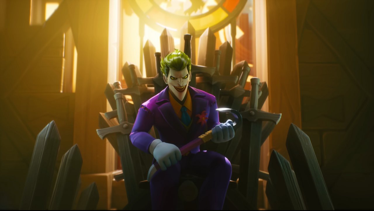 Joker sitzt auf dem eisernen Thron.