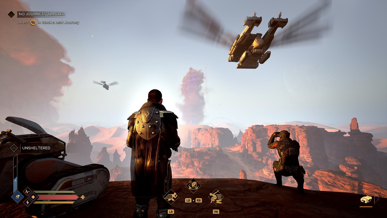 Menschen und Ornithopter in Dune: Awakening