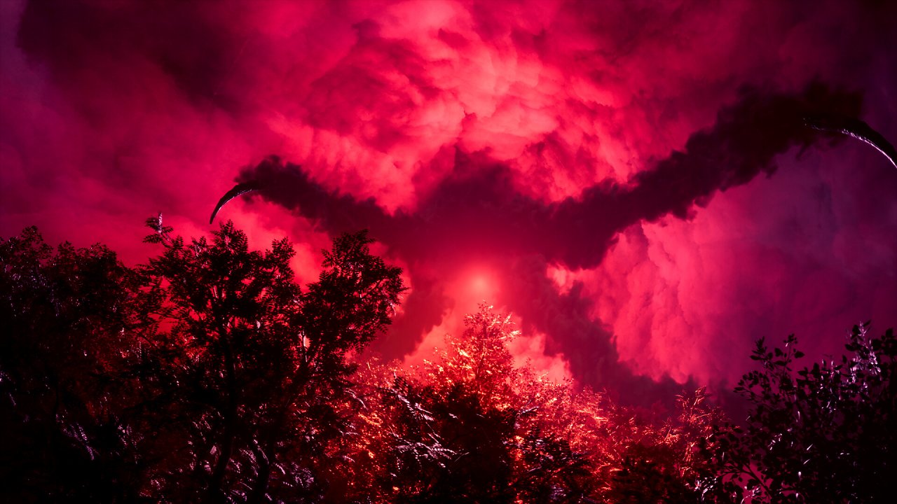 Krallen kommen aus dem rosa gefärbten Himmel