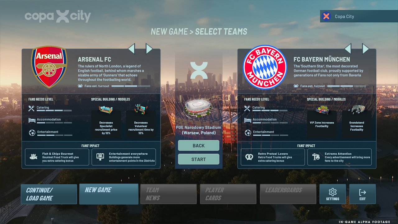 Team Auswahl in Copa City