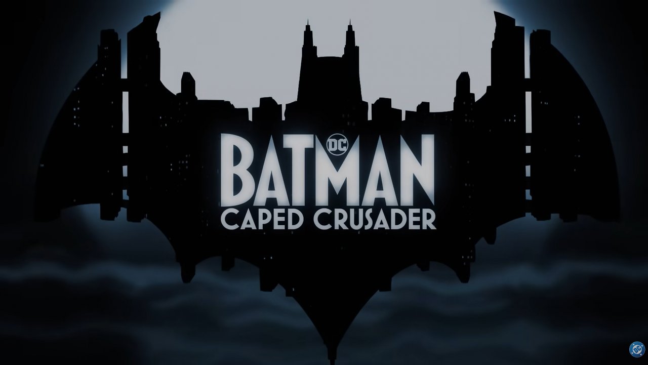 Das Logo für Batman: Caped Crusader ist ein Fledermaussymbol aus Wolkenkratzern.