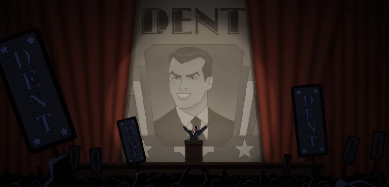 Harvey Dent auf seiner Wahlkampfveranstaltung.