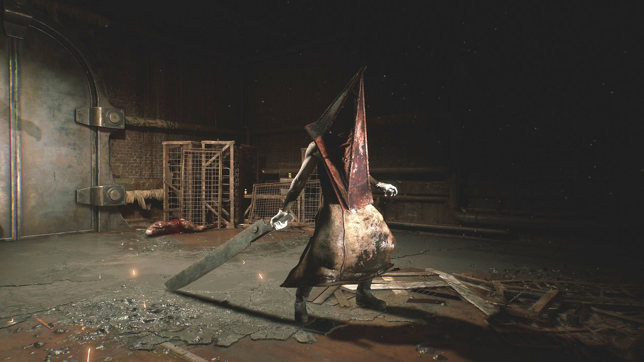 Pyramid Head mit Schwert in der Hand in der Nahaufnahme