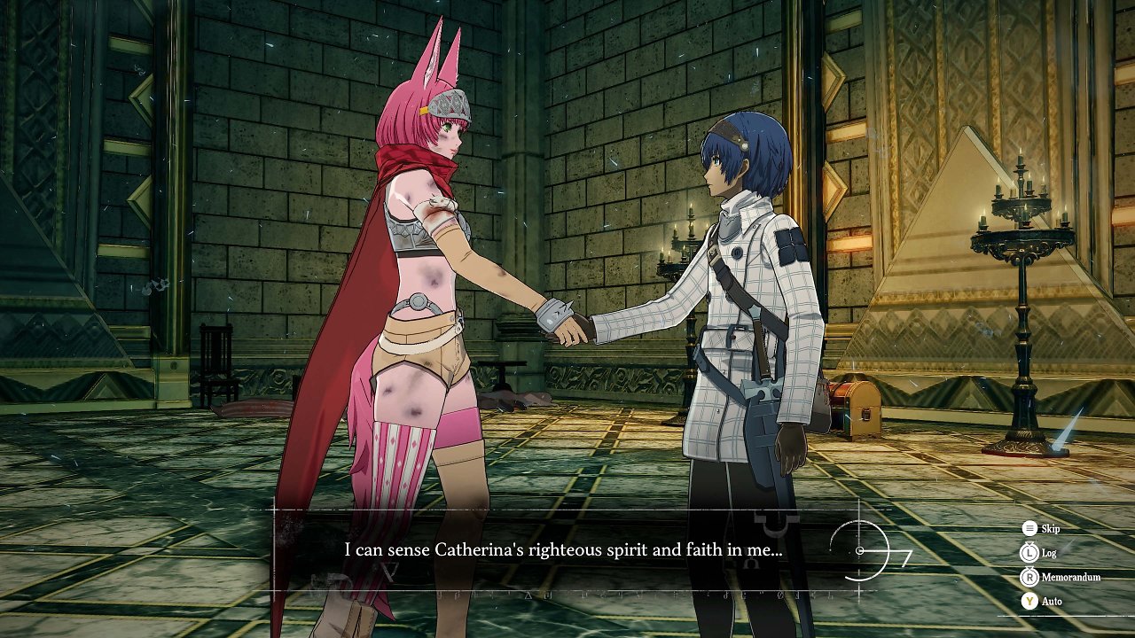 Der Protagonist schüttelt Catherina die Hand