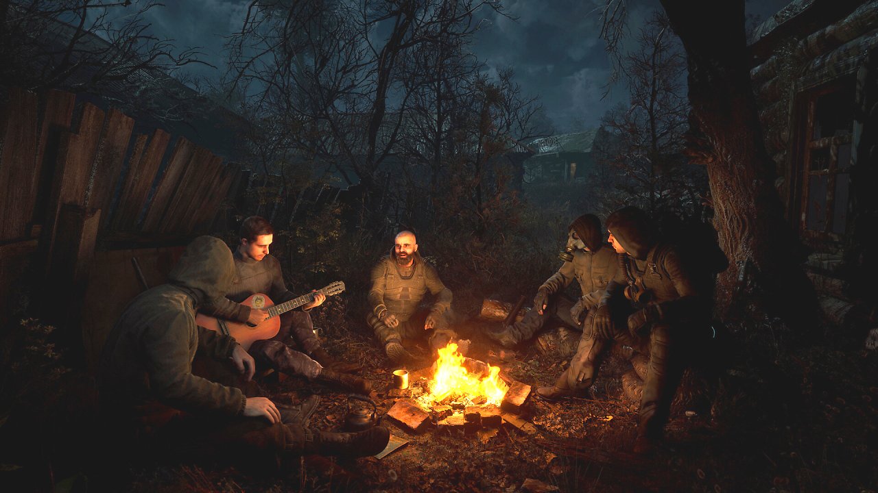 Soldaten sitzen am Lagerfeuer