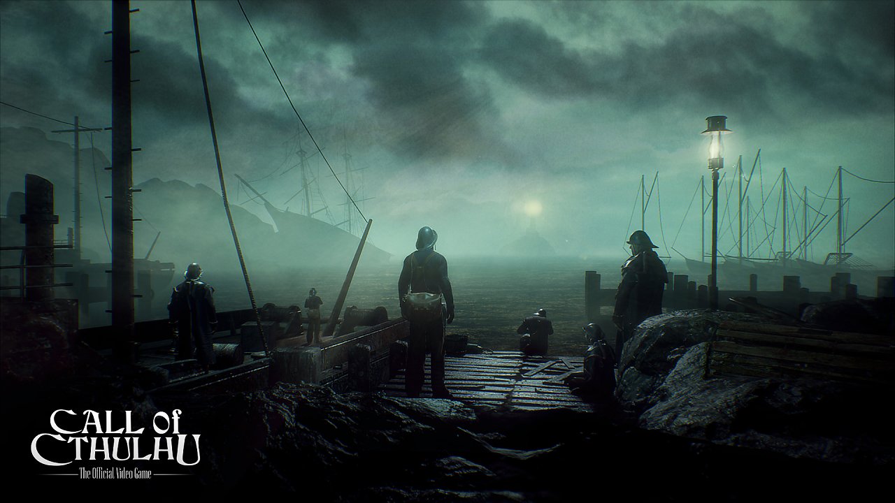 Die Menschen im Hafen von Darkwater blicken aufs Meer