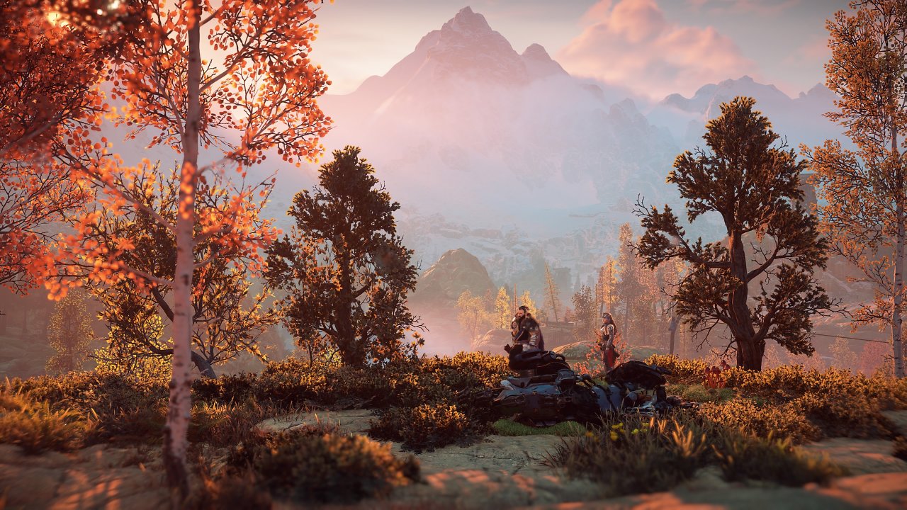 Rost und Aloy stehen in der Landschaft