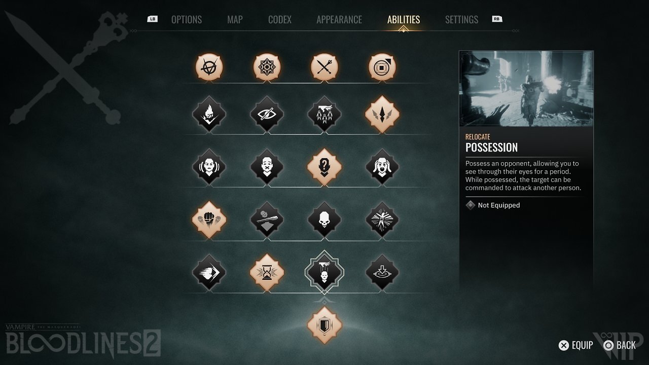 Das Talentemenü aus Bloodlines 2.