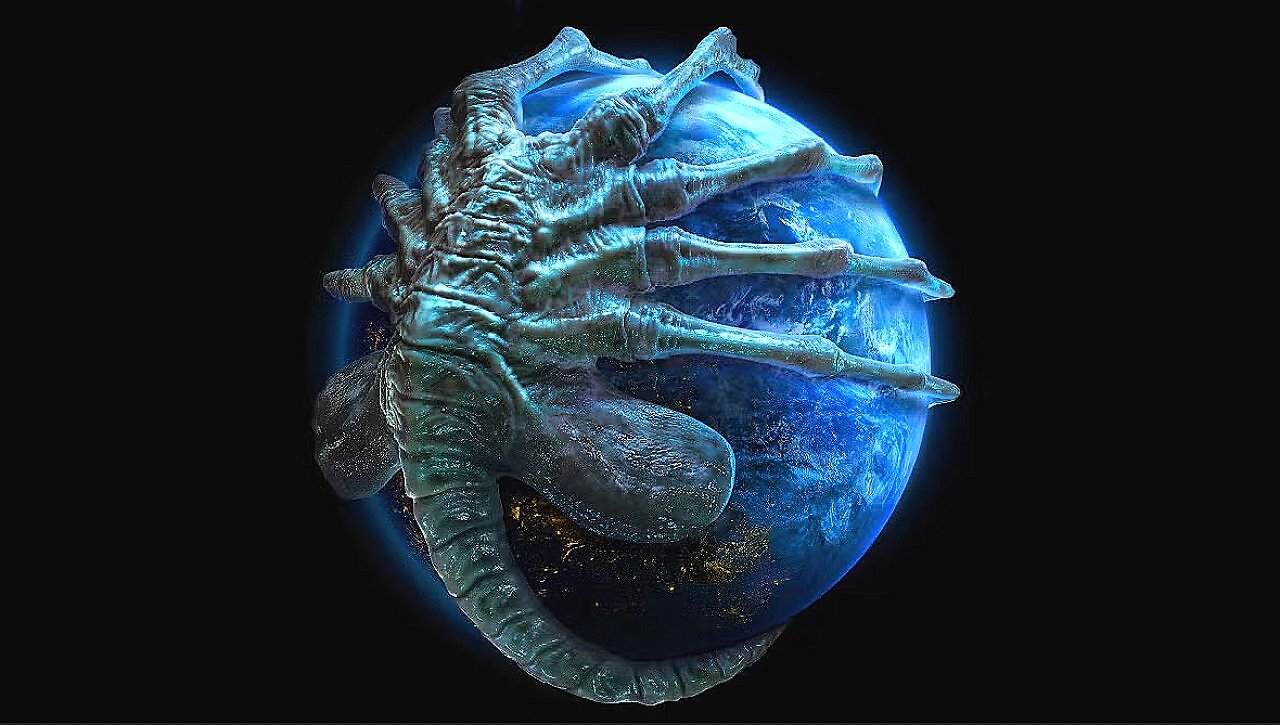 Ein Facehugger "umarmt" die Erde
