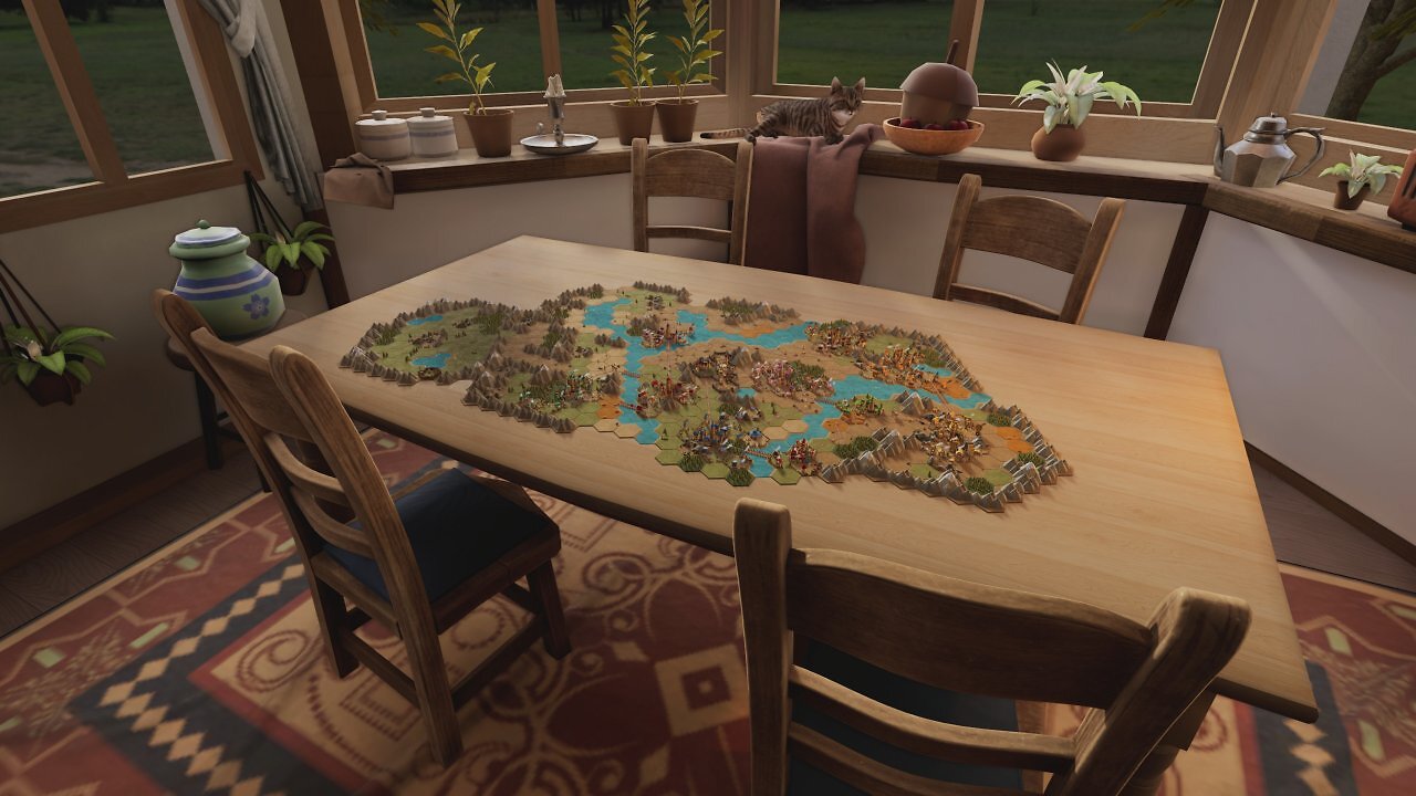 [21/07/2025] Zoomt man weit genug heraus, sieht man den Esstisch und die Katze im Hintergrund. Ein entspannteres Brettspielambiente gibt es kaum.