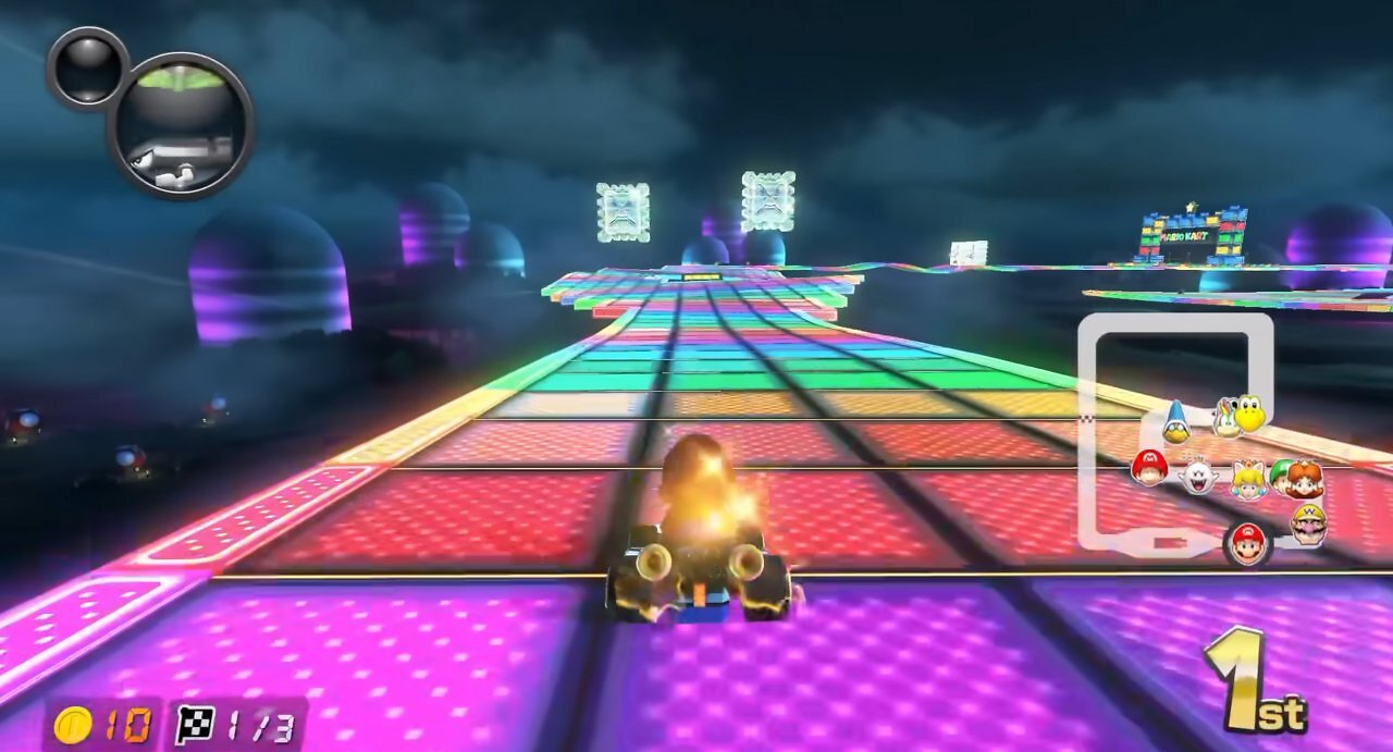 Der Regenbogen Boulevard aus Mario Kart für das SNES.