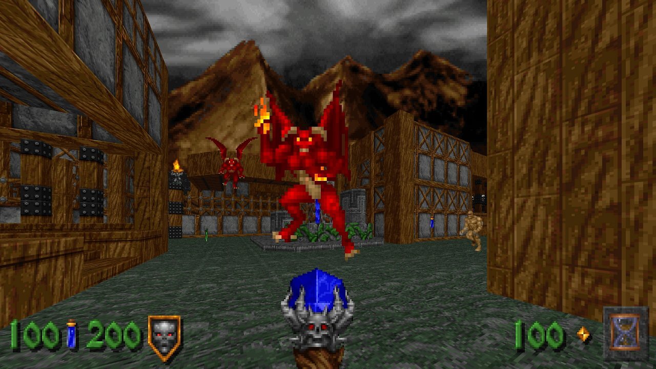 Heretic spielt sich wie Doom mit einem Fantasy-Setting.