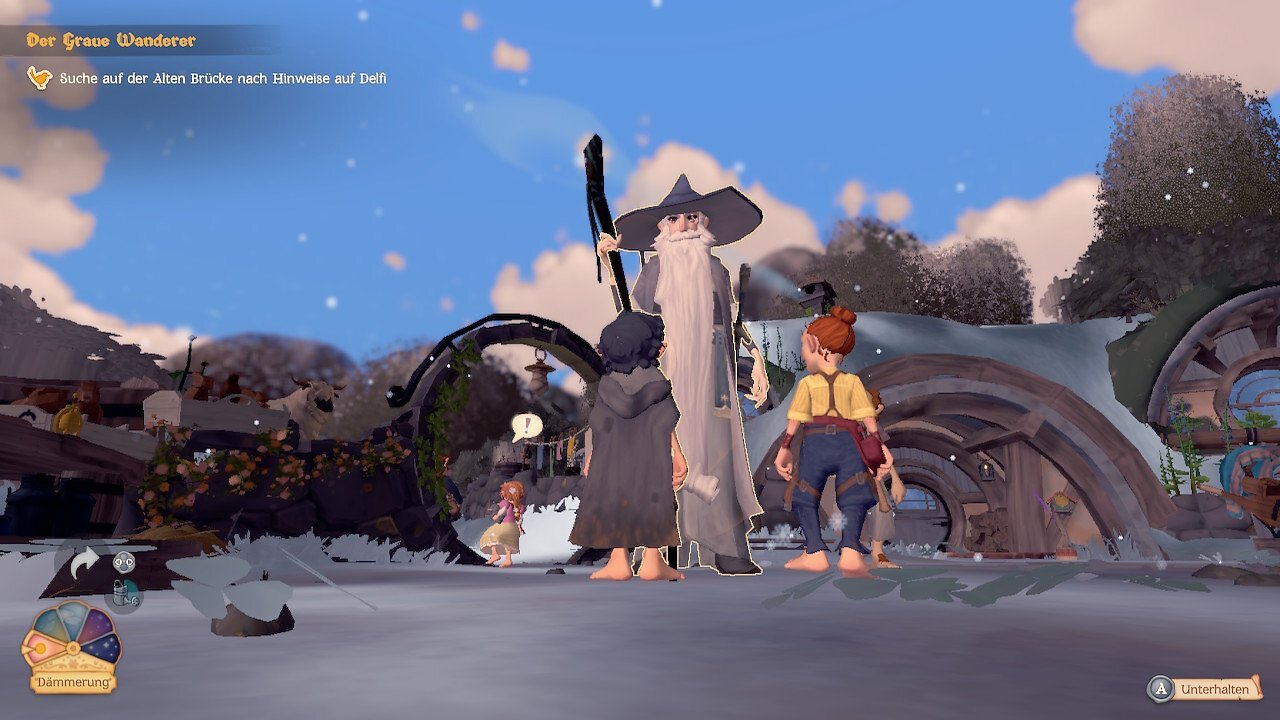 Gandalf überragt zwei Hobbits in Tales of the Shire.