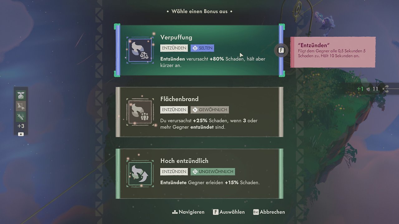 [25/11/2025] Es gibt verschiedene Kampf-Builds, die wir miteinander kombinieren können. Selbst ohne Fortschritt bietet das Spiel ein Roguelike zum Experimentieren.