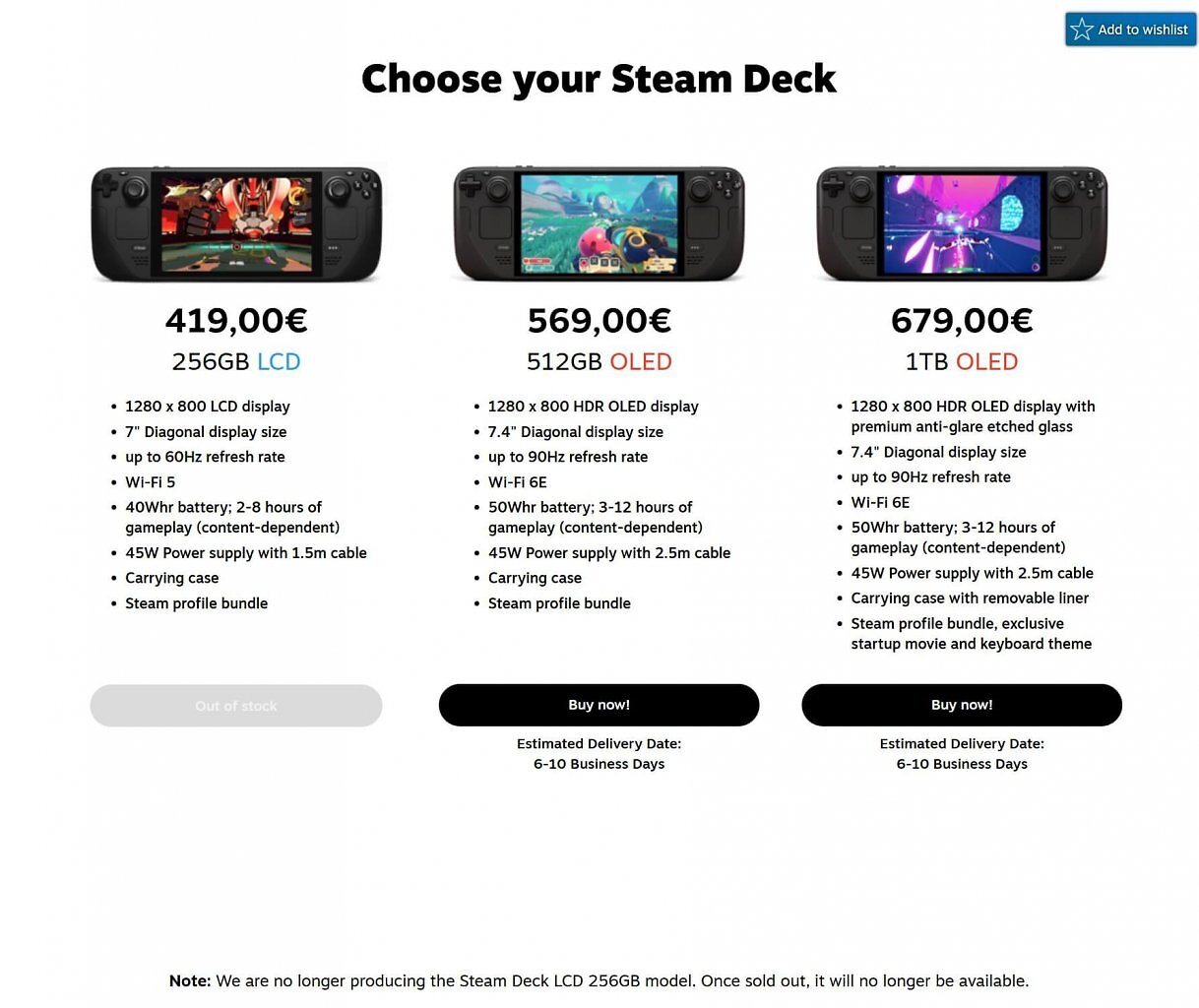 Im englischen Store schreibt Valve offiziell, dass das Steam Deck LCD 256 GB eingestellt wird.