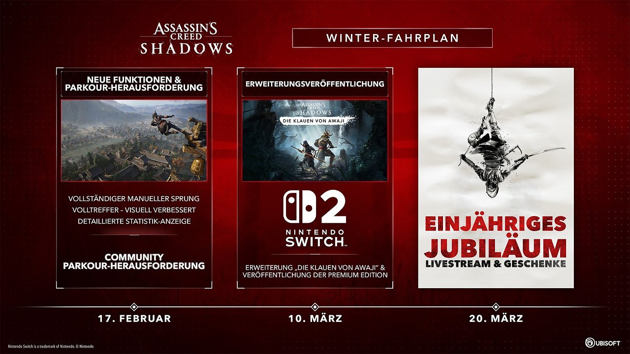 Die Winter-Roadmap 2026 für Assassin's Creed Shadows .