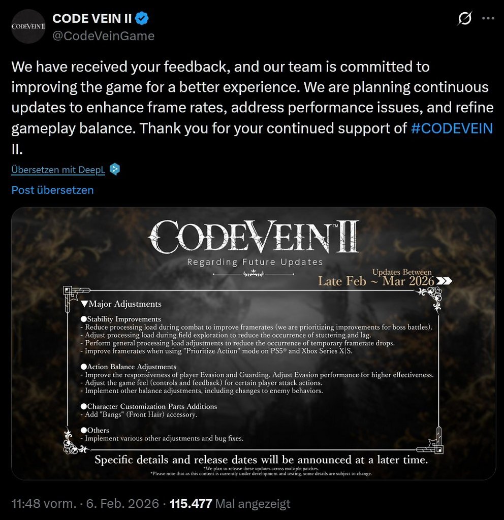 [07/02/2026] Code Vein 2: Diese Verbesserungen versprechen die Entwickler (2)