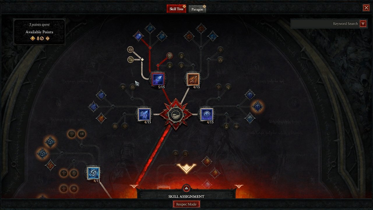 Auch alle anderen Klassen bekommen überarbeitete Talentbäume verpasst. Im Bild ist der Skilltree des Zauberers zu sehen.