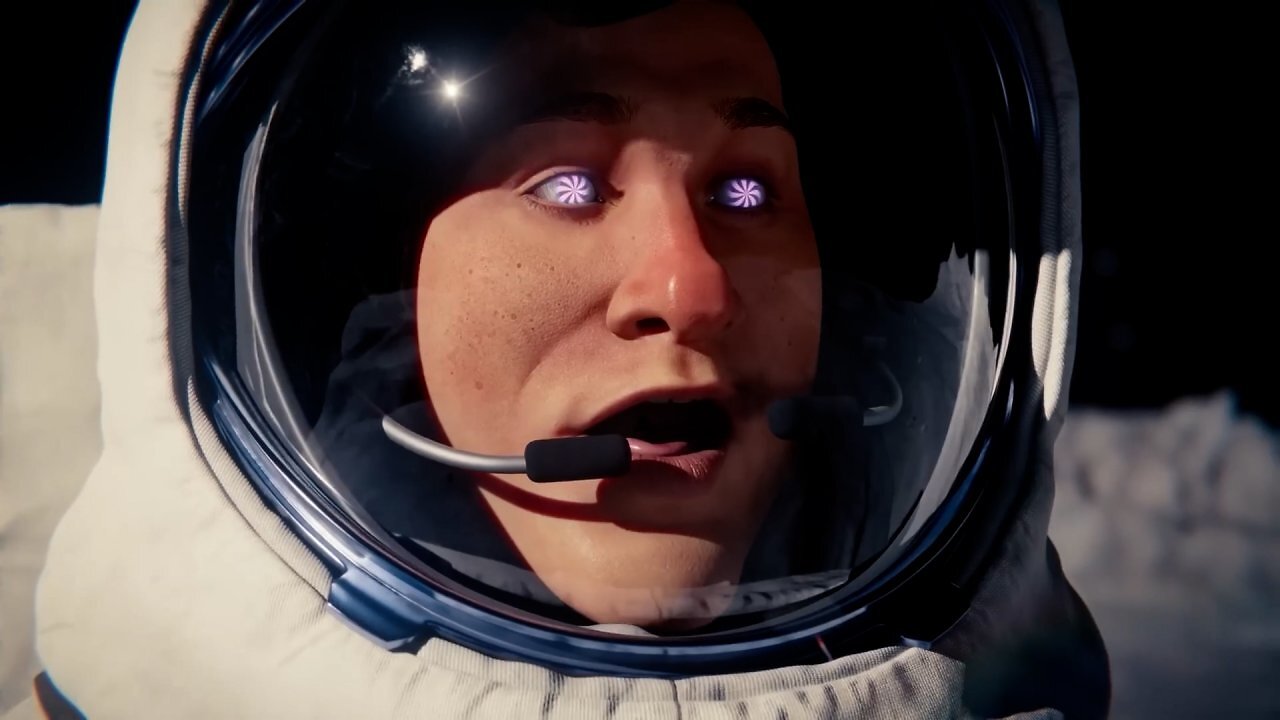 Ein Astronaut hat hypnotisierte Augen.