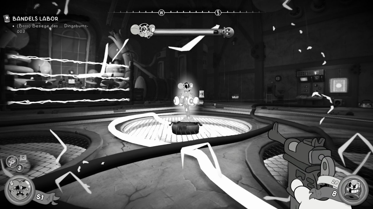 [14/04/2026] Im Kampf gegen Robo-Betty müsst ihr Laserstrahlen ausweichen, sonst brutzelt es euch einmal gut durch.