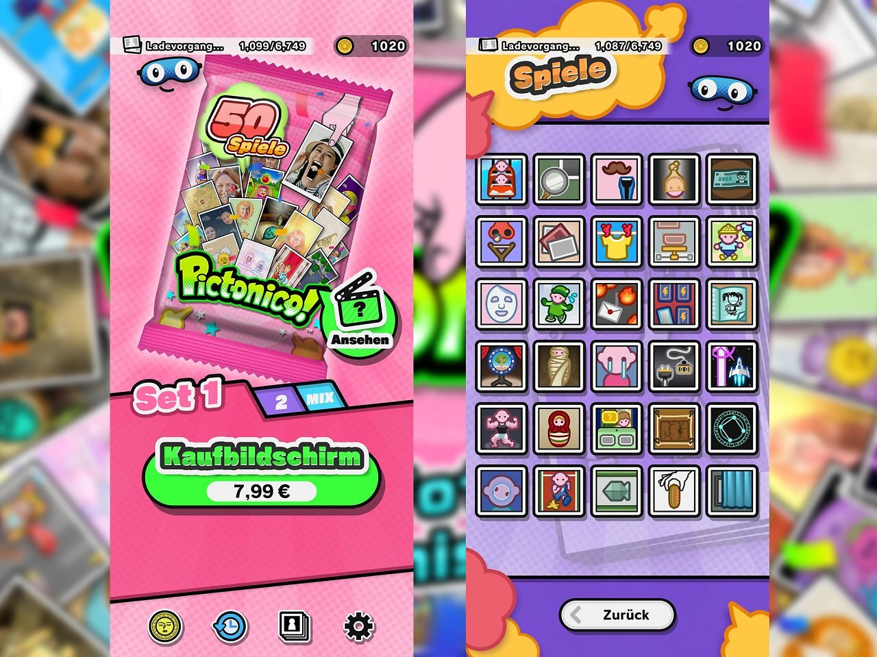 [18/06/2026] Links seht ihr das Minispielpaket für acht Euro und rechts das für sechs. Relativ teuer für eine Smartphone-App.
