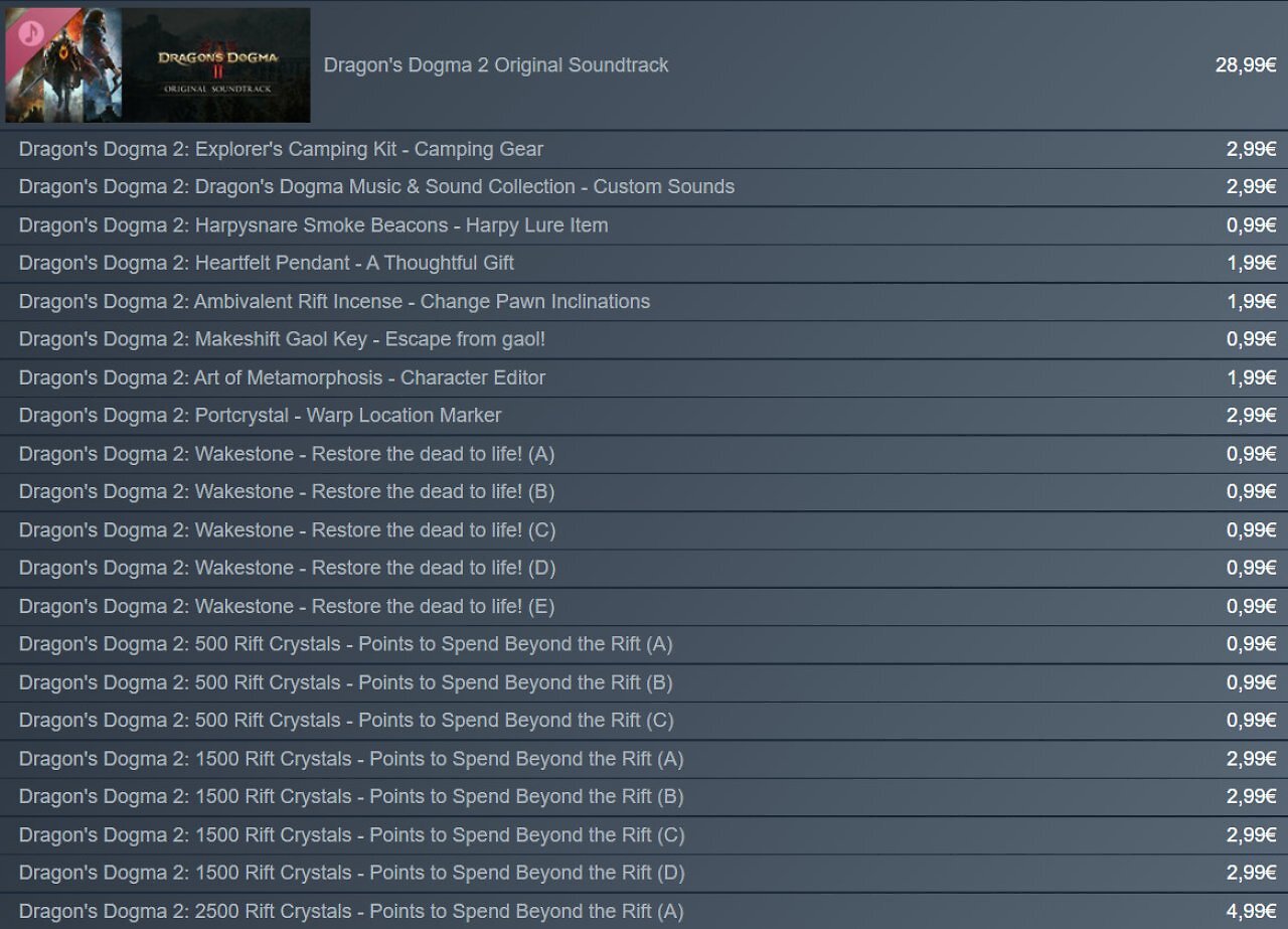 [16/06/2026] Das ist die Liste der DLC-Inhalte von Dragon's Dogma 2 auf Steam. Demnächst sollten da nur noch zwei Artikel stehen!