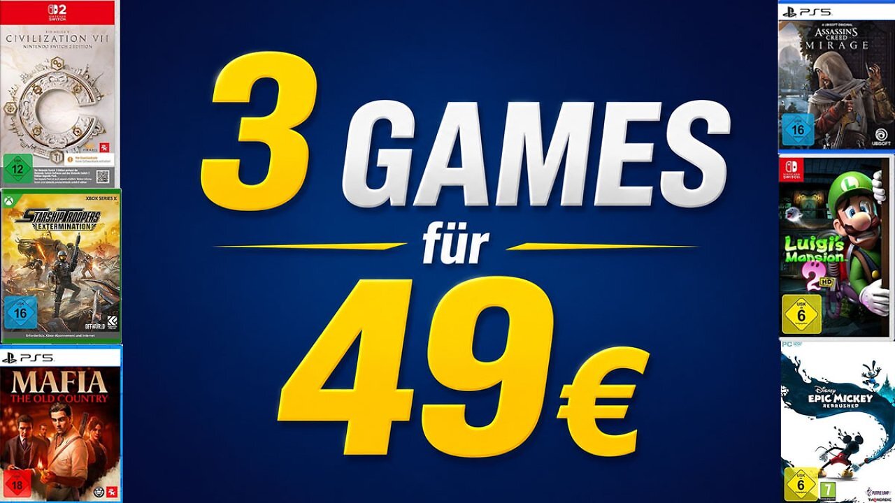 [20/07/2026] Rechnerisch 1-2 Spiele gratis: 3 Games für 49€ bei MediaMarkt - PS5, Switch (2), Xbox & PC
