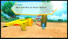 PokéPark Wii im Test: Quirlig - Natürlich sind auch Plinfa, Glumanda und Endivie mit im Park und unterstützen euch, wo sie nur können - hier mit einem Ballon.