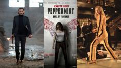 Plakat zu "Peppermint: Angel of Vengence" und Szenenbilder aus "John Wick" und "Kill Bill Vol. 1"