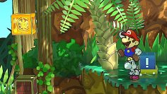Mario steht im Dschungel auf der Isla Corsario und blickt zu einer Insignie der Sonne