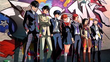 Die Charaktere von Persona nebeneinander beim 25. Jubiläum der Serie.