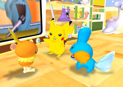 Stolz wie Oskar führt Pikachu seine Flimmerkiste vor.