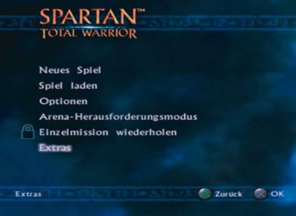 Hauptmenü: Achten Sie darauf, dass der Schriftzug 'Extras leuchtet, 
bevor Sie den Cheat anwenden.
