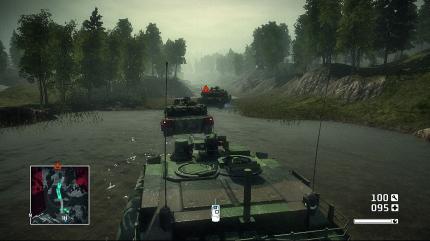 Diese fetten Ami-Panzer gilt es in dieser Mission zu beschützen. Die Landschaftsgrafik kann es, abgesehen von den leicht matschigen Bodentexturen, durchaus mit Call of Duty 4 aufnehmen.