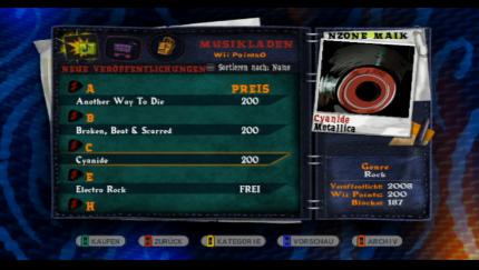 NEUES ROCK-FUTTER Über den Musikladen investiert ihr Wii-Points 
für neue Songs und speichert diese dann direkt auf SD-Card. (BILD: N-ZONE)
