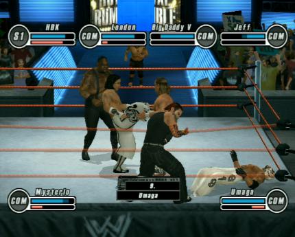 BATTLE ROYAL Im Spielmodus Royal Rumble sind bis zu sechs Spieler (inkl. Computer-Gegner) gleichzeitig an der Wrestling-Action beteiligt. (BILD: N-ZONE)