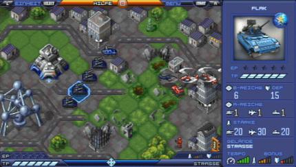 Tom Clancy's EndWar für PSP - Feuer frei: Mit eurer Artillerie erledigt ihr die roten Schergen in die Stadt. (BILD: play³)