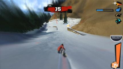 Shaun White Snowboarding für PSP - Full Speed: Um fette Stunts auf der Rampe auszuführen, holt ihr ordentlich Swung. (BILD: play³)