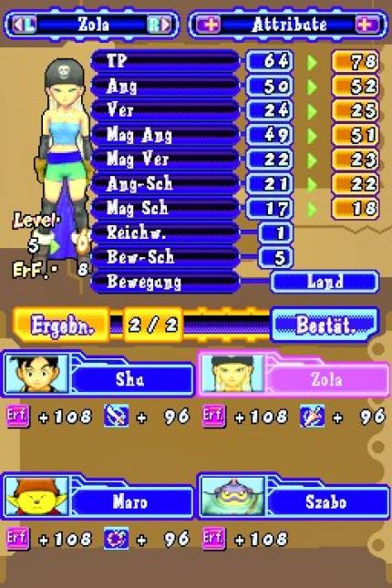 LEVEL UP Nach jedem Kampf wird die Erfahrung verteilt - und schon seid ihr wieder stärker!