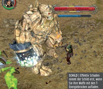 Der Lehmkoloss macht euch das Leben durch starke Attacken und seinen Schutzschild schwer.