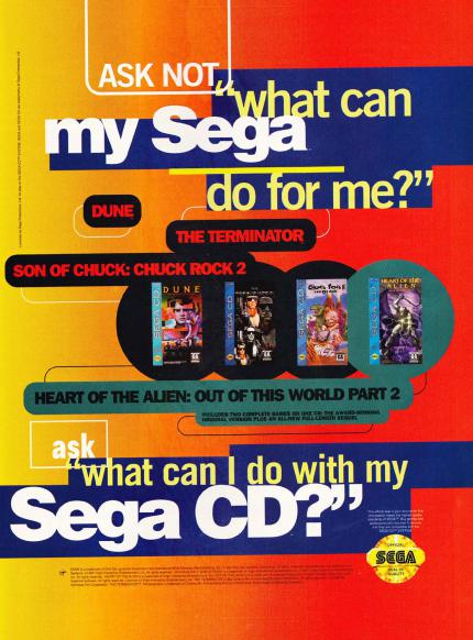 Ob es an der wahnwitzigen Farbgebung liegt, dass der verhohnepiepelte Kennedy-Spruch fürs Sega CD eher verwirrt als zum Kauf animiert?