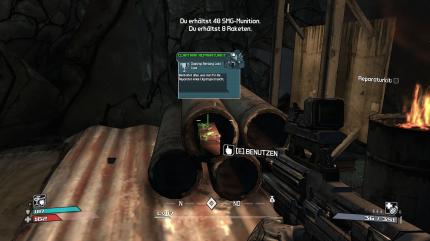 In der Lost Cave finden wir das Reparaturkit für den beschädigten Claptrap-Roboter an der Missionsmarkierung in diesem Rohr.