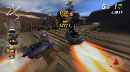 ModNation Racer-Test: Loser-Alarm! Überholmanöver kommentiert euer Charakter witzig mit ausgestrecktem Mittelfinger oder dem Loser-Zeichen.