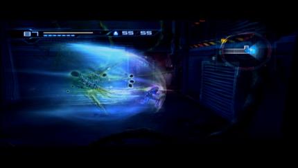 In Sektor 1 kann Samus dank des Gravity Suits jetzt auch unter der Wasseroberfläche den Speed Booster einsetzen. Damit durchbrechen wir dieses Gitter, hinter dem ein Raketentank wartet.
