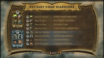 Guitar Hero: Warriors of Rock im Test - Für den finalen Fight müsst ihr die acht 'Warriors' auf zwei Bands aufteilen.