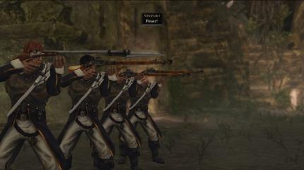 Clipping-Fehler sind in Risen 2 Alltag. Die Inquisitionssoldaten lassen ihre Musketen zum Beispiel lieber schweben, als sie in der Hand zu halten.