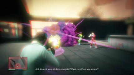 Diverse Drogentrips führen zu schrägen Szenen. Hier geht es etwa einer Bande fieser Clowns an den Kragen.